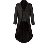 Veste steampunk pour homme - Rouge gothique - Frack pour homme - Long manteau tendance - Broderie médiévale - Jupe de marche victorienne - Gilet élégant Tuxedo Theatre Performance Vampire - Costume