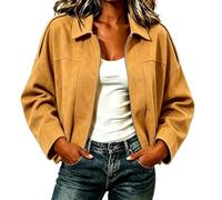 Veste Suédine Femme Effet Daim Courte Ample Zippée Manches Chauve-Souris
