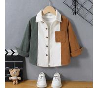 Veste surchemise en velours côtelé blocs de couleurs pour garçons, style vintage, col à revers, manches longues, décontractée, pour le quotidien, début de l'automne, rentrée scolaire, vêtement d'extér