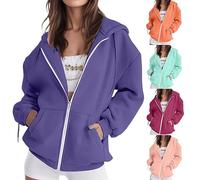 Veste Sweat Femme Avec Capuche Sport, Sweat Zippé Femme Grande Taille Sweatshirt Automne Hoodie Oversize Manteau Polyvalent Manteaux Avec Poche Veste Cordon De Serrage Vêtements Ample Survêtement