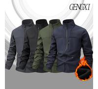 Veste tactique Softshell pour hommes, décontractée, à la mode, doublée polaire, chaude, col montant, manteau coupe-vent, nouvelle collection automne/hiver 2025 Vert armée-55188