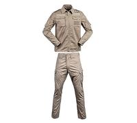 Veste tactique uniforme airsoft veste tactique homme BDU veste de combat chemise & pantalon costume camouflage pour jeu de guerre armée, paintball, airsoft, chasse, tir, kaki, XL