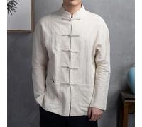 Veste traditionnelle chinoise de Kung Fu pour homme avec col montant, manches longues et fermeture à boutons, idéale pour le Tai Chi, les vacances et les tenues décontractées (XL abricot)