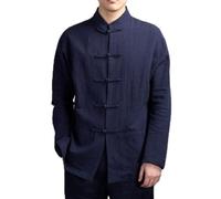 Veste traditionnelle chinoise de Kung Fu pour homme, manches longues et fermeture à boutons, idéale pour un usage quotidien, les vacances et les vacances (bleu marine)