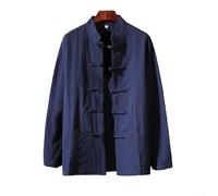 Veste traditionnelle chinoise pour homme, chemise d'arts martiaux de Kung Fu avec col mandarin, manteau d'entraînement du Tai Chi en couleur unie, haut à manches longues, mélange de coton décontracté