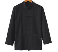 Veste traditionnelle chinoise pour homme Tai Chi Manteau Tang Suit Uniforme Cardigan (4XL Noir)