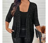 Veste transparente ornée de strass pour femmes grandes tailles. Idéale pour les fêtes de Thanksgiving, Noël, Nouvel An, sorties, bureau, soirées, style "Old Money", Saint-Valentin, amour/amant 0XL,1XL