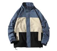 Veste trench ample pour homme, col montant, patchwork hip-hop, alpinisme d'extérieur, bleu, L