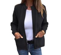Veste tricotée à col rond avec fermeture éclair, cardigan épais en tricot côtelé ouvert sur le devant, pulls d'automne et d'hiver à fermeture éclair pour femme, Noir , XL