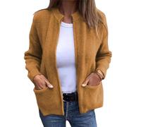Veste tricotée à col rond avec fermeture éclair, cardigan épais en tricot côtelé ouvert sur le devant, pulls d'automne et d'hiver à fermeture éclair pour femme, jaune, M