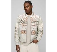 Veste universitaire oversize à écusson homme - ecru - XL, ecru