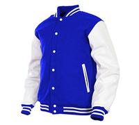 Veste universitaire pour homme avec manches en cuir véritable et laine mélangée Letterman Boys College Varsity Vestes XS-5XL, Bleu (ar-3), XX-Large