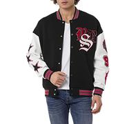 Veste universitaire unisexe de style rétro - Veste Varsity élégante avec broderies pour les loisirs et le streetwear, Noir/blanc, L
