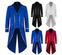 Veste victorienne Steampunk pour hommes, smoking vintage médiéval gothique, manteau mi-long Phnom Penh, costume de cosplay Rouge