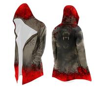 Veste Viking à capuche mi-longue pour homme - Manteau mythologie nordique - Cardigan long à capuche - Avec capuche - Impression 3D - Veste de motard - Veste de moto - Costume d'Halloween - Cosplay