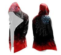 Veste Viking à capuche mi-longue pour homme - Manteau mythologie nordique - Cardigan long à capuche - Avec capuche - Impression 3D - Veste de motard - Veste de moto - Costume d'Halloween - Cosplay