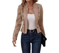 Veste Vintage à Manches Longues pour Femme Veste Courte à Double Boutonnage Ouverte sur Le Devant Veste d'affaires De Couleur Unie Coupe-Vent Moto Blazer Ample Et Slim