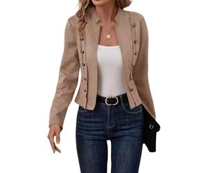 Veste Vintage à Manches Longues pour Femme Veste Courte à Double Boutonnage Ouverte sur Le Devant Veste d'affaires De Couleur Unie Coupe-Vent Moto Blazer Ample Et Slim