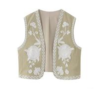 Veste vintage florale pour femme - Gilet court décontracté avec design de style national (M 3)