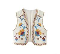 Veste vintage florale pour femme - Gilet court décontracté avec design de style national (M 9)