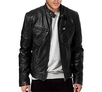 Veste vintage pour homme avec fermeture éclair intégrale - Coupe ajustée - Col montant - Veste bomber vintage pour l'automne et l'hiver - Manteau militaire rétro solide avec poche zippée, Noir , L