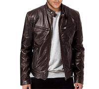 Veste vintage pour homme avec fermeture éclair intégrale - Coupe ajustée - Col montant - Veste bomber vintage pour l'automne et l'hiver - Manteau militaire rétro solide avec poche zippée, marron, 4XL