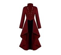 Veste vintage steampunk, costume d'Halloween pour femme, costume médiéval gothique, Renaissance pour femme, tenue de queue irrégulière, costume pour adulte, style rétro, victorien, pirate, Rouge, S