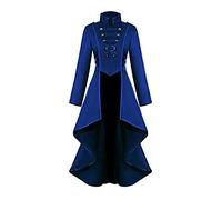 Veste vintage steampunk pour femme - Costume d'Halloween médiéval gothique de la Renaissance pour femme - Queue - Ourlet irrégulier - Uniforme rétro victorien - Pour adulte, bleu, S