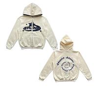 Veste Y2K pour Homme 4TUNE Zip Up Hoodie Loose Veste À Capuche Sweat À Capuche Sweatshirt Pull avec Lettre Imprimée en Pur Coton Harajuku Surdimensionné(White,L)