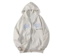 Veste Zip Up Hoodies Hip Hop Sweatshirt Vintage Print Veste à Capuche Street Fashion Unisexe Cordon Sweat Veste avec Capuche 90s E Girl Top Sweat Capuche Noir Fille