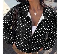 Veste zippée à pois noir et blanc tissée pour femmes, tenue quotidienne, automne, vintage, décontractée L,M,S,XS,XXSImprimés aléatoiresTissu tissé