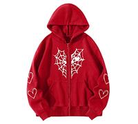 Veste ZippéE Femme Toile D'AraignéE Sombre Amour Imprimé Sweatshirt Grande Taille Manteau DéContracté Y2K pour Couple DéContracté 90'S Veste Sweat à Capuche