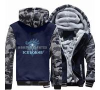Vestes À Capuche en Polaire pour Hommes Manteaux Chauds À Fermeture Éclair Complète pour Monster Hunter Sweats À Capuche d'hiver Veste D'extérieur Thermique Épaisse,Grey-L