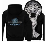Vestes À Capuche en Polaire pour Hommes Manteaux Chauds À Fermeture Éclair Complète pour Monster Hunter Sweats À Capuche d'hiver Veste D'extérieur Thermique Épaisse,Black-L