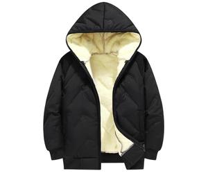 Vestes à capuche matelassées doublées en polaire pour garçons et filles - Doudoune d'hiver rembourrée à fermeture éclair - Doudoune douce et légère avec poches - Coupe-vent, Noir , 13-14 ans
