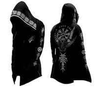 Vestes à capuche pour homme mythe nordique imprimé veste à capuche vintage viking runes longue veste de moto style hipster veste demi-saison année manteau homme avec capuche, Black02., 4XL