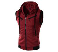 Vestes à capuche sans manches pour hommes avec capuche, débardeurs avec poches, fermeture éclair, en coton et molleton, pour le sport, à manches courtes, à coupe droite, 3XL
