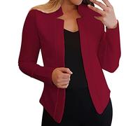Vestes américaines pour femme, veste d'été grande taille, manches longues décontractées classiques solides et saisonnières, coupe flatteuse, légère, couleur unie, rétro, cocktail, Vin, XL