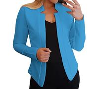 Vestes américaines pour femme, veste d'été grande taille, manches longues décontractées classiques solides et saisonnières, coupe flatteuse, légère, couleur unie, rétro, cocktail, bleu, L