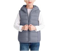 Vestes avec Capuche d'hiver pour garçons et Filles, Gilet Enfant sans Manches Chaud Doudoune Couleur Unie Ample Léger Vêtements Zipper d'extérieur pour l'automne et l'hiver Décontracté 3-14 Ans
