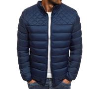 Vestes Bouffantes à Col Montant en Diamant pour Hommes Manteau d'hiver Doudoune MatelasséE Manteau Bouffant Isolé (Bleu Marine,M)