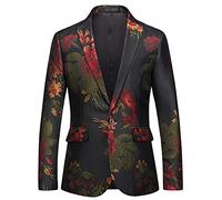 Vestes de bal de fin d'année pour homme, blazer tendance à fleurs, noir, coupe ajustée, manteau à un bouton, veste florale pour loisirs, fête, dîner, Noir , 6XL