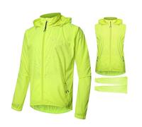 MODRYER Vestes De Cyclisme pour Hommes Veste De Course De Vélo De Montagne Légère Et Coupe-Vent Veste De Course Résistante À l'eau Manteau De Vélo D'extérieur avec Manches Amovibles,Green-4XL