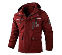 Vestes de pluie pour homme - Couleur pure - Veste d'hiver mi-longue - Parka - Coupe ajustée - Veste de mi-saison - Thermique - Confortable - Veste d'extérieur imperméable, rouge, L