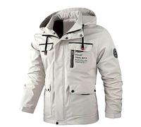 Vestes de pluie pour homme - Couleur pure - Veste d'hiver mi-longue - Parka - Coupe ajustée - Veste de mi-saison - Thermique - Confortable - Veste d'extérieur imperméable, Blanc., 4XL