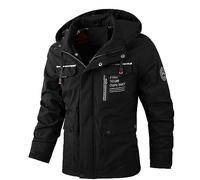 Vestes de pluie pour homme - Couleur pure - Veste d'hiver mi-longue - Parka - Coupe ajustée - Veste de mi-saison - Thermique - Confortable - Veste d'extérieur imperméable, Noir , 4XL
