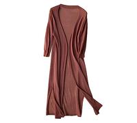Vestes de printemps pour femme - Cardigan long en lin - Manteau de transition - Cardigan à manches longues - Couleur unie - Manches longues - Veste d'été élégante et légère - Grandes tailles -