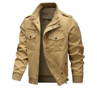 Vestes De Sport Homme -Veste Baseball Ny en jean classique délavée style décontracté ample avec col montant idéale l'automne. (Khaki 4XL)