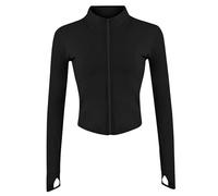 Vestes de sport pour femmes, veste de course à glissière complète, veste d'entraînement à manches longues avec trous pour les pouces, absorbant la transpiration et séchage rapide, coupe ajustée
