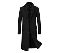 Vestes décontractées en laine épaisse pour homme - Trench chaud - Manteau coupe-vent - Solide - Extra long - En laine épaisse, Noir , XL